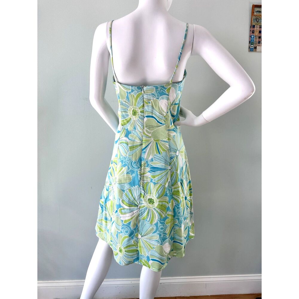 Vintage Y2K Floral Slip Dress Blue Green White Spaghetti Strap A-Line Size 15/16 - Picture 2 of 9